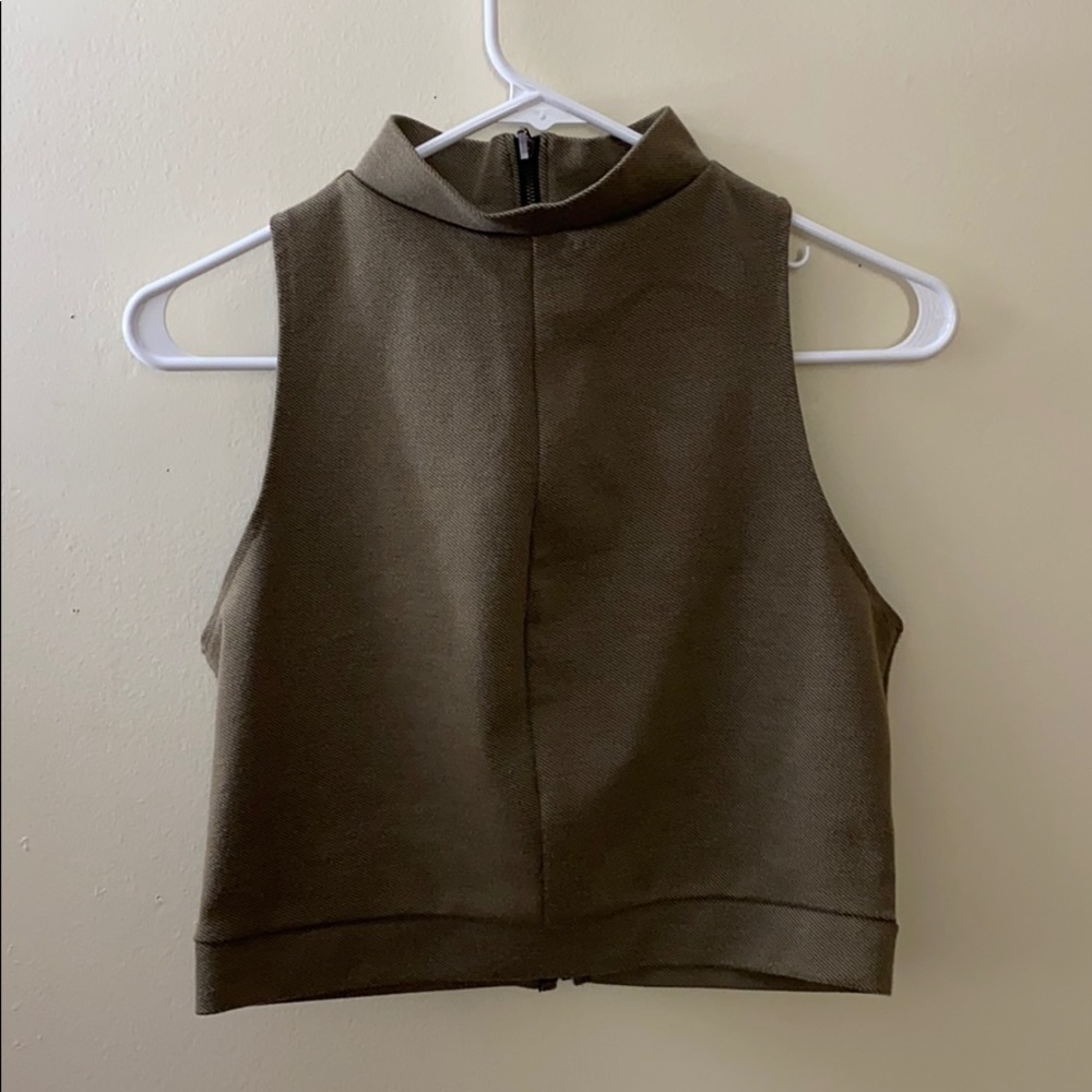 Zara brown structured crop top with zipper size S